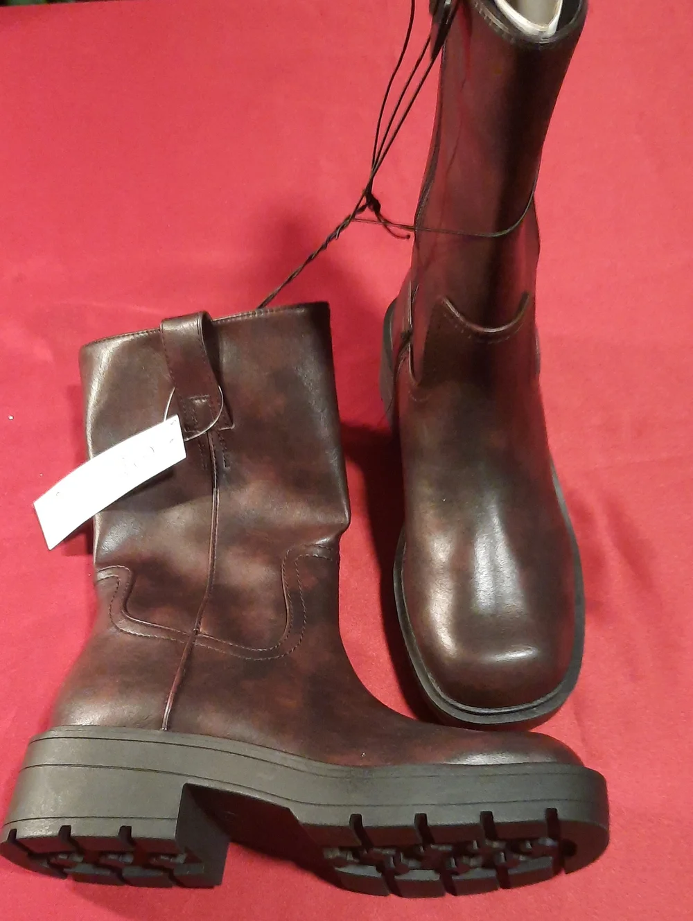 No Boundaries Brown Chunky Lug-Sole Side Zipper Mid-Calf Pull Off Boots - Picture 1 of 6